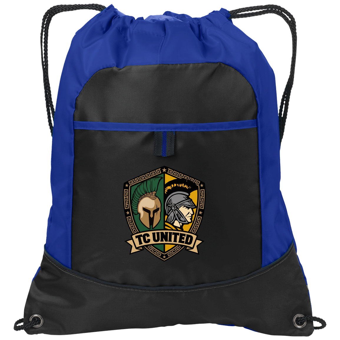tc-united-united-crest-port-authority-pocket-cinch-pack — Black/Hyper Blue — Front — source sha256 e89bf74d12978a280f0fceae90a95f12e134e8f2499d91cd08cf3d495877603e — Color position 1