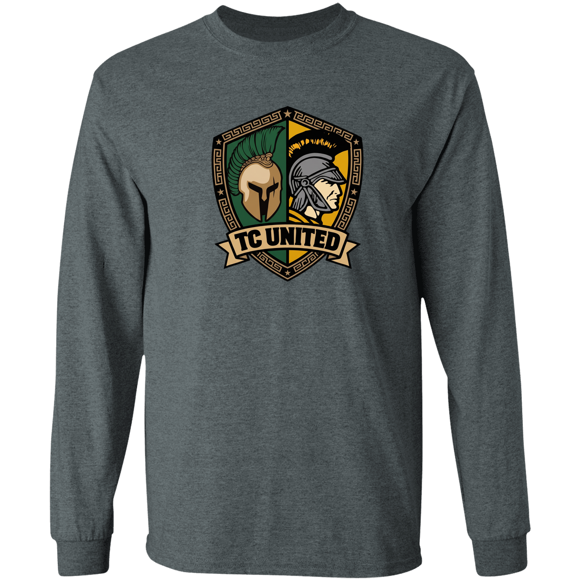 tc-united-united-crest-gildan-ls-t-shirt-5-3-oz — Dark Heather — Front — source sha256 eec8d8f6b01a2daba47c2fb0f2c685614a13801c68cb2c5855034433aeb4bff2 — Color position 2