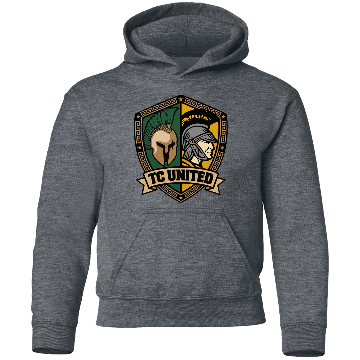 tc-united-united-crest-gildan-youth-pullover-hoodie — Dark Heather — Front — source sha256 ef339ceb41e5e251c139349306454aa79279a571df3860b8cc7686687e4a064a — Color position 4
