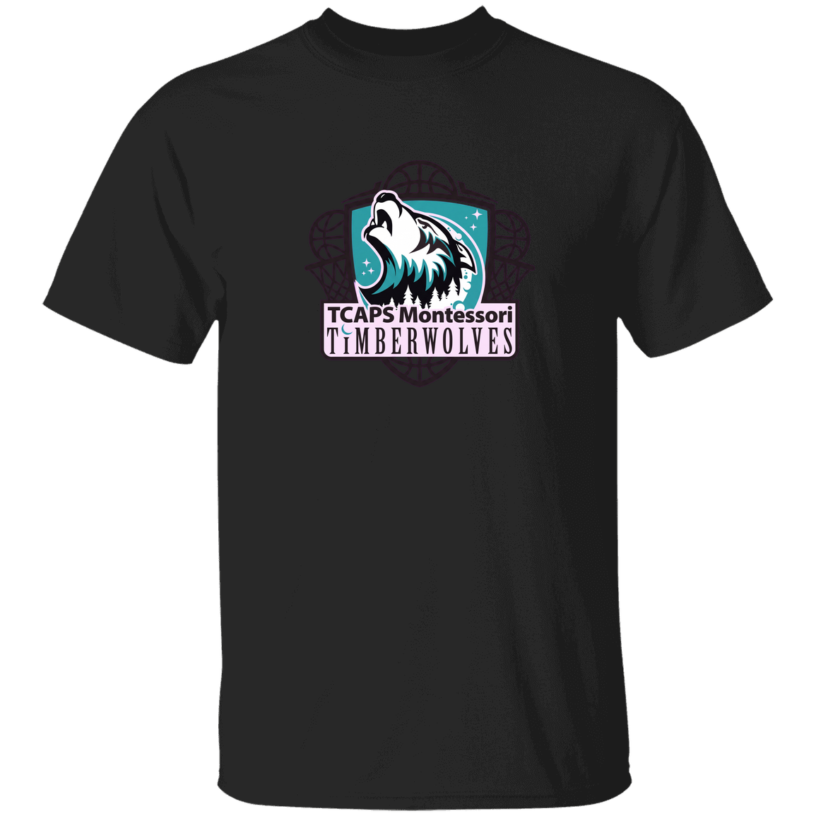 tcaps-montessori-bold-mascot-gildan-5-3-oz-t-shirt — Black — Front — source sha256 ba41bb84bbf8c0c6dbe482716a6c4c3825b9c2d190d330baa6f9fbbe29e52c87 — Color position 2