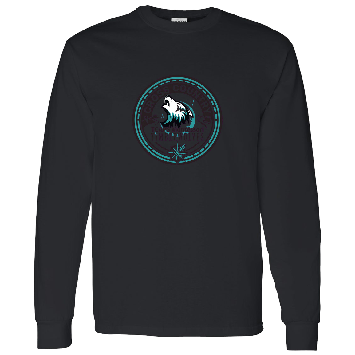 tcaps-montessori-cross-country-seal-gildan-ls-t-shirt-5-3-oz — Black — Front — source sha256 0210872684af4e4e0532bed3ba5414a592733b78dc0a0929705315bc3f809f07 — Color position 2