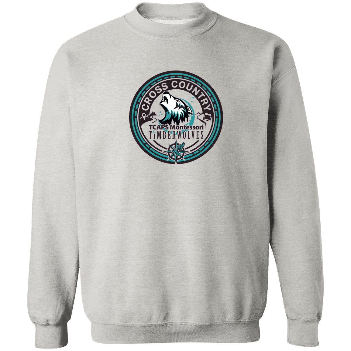 tcaps-montessori-cross-country-seal-gildan-crewneck-pullover-sweatshirt — Ash — Front — source sha256 29f91b91f523f89812fc7996b973f5fcb2dc25f3622262018a0c82d3cfeb1726 — Color position 2