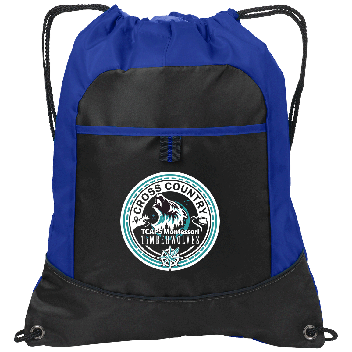 tcaps-montessori-cross-country-seal-white-port-authority-pocket-cinch-pack — Black/Hyper Blue — Front — source sha256 373519e597560ce0ff13d4a7b66d30c19e8ea1cc36314af1a345e9456ca34c9a — Color position 2