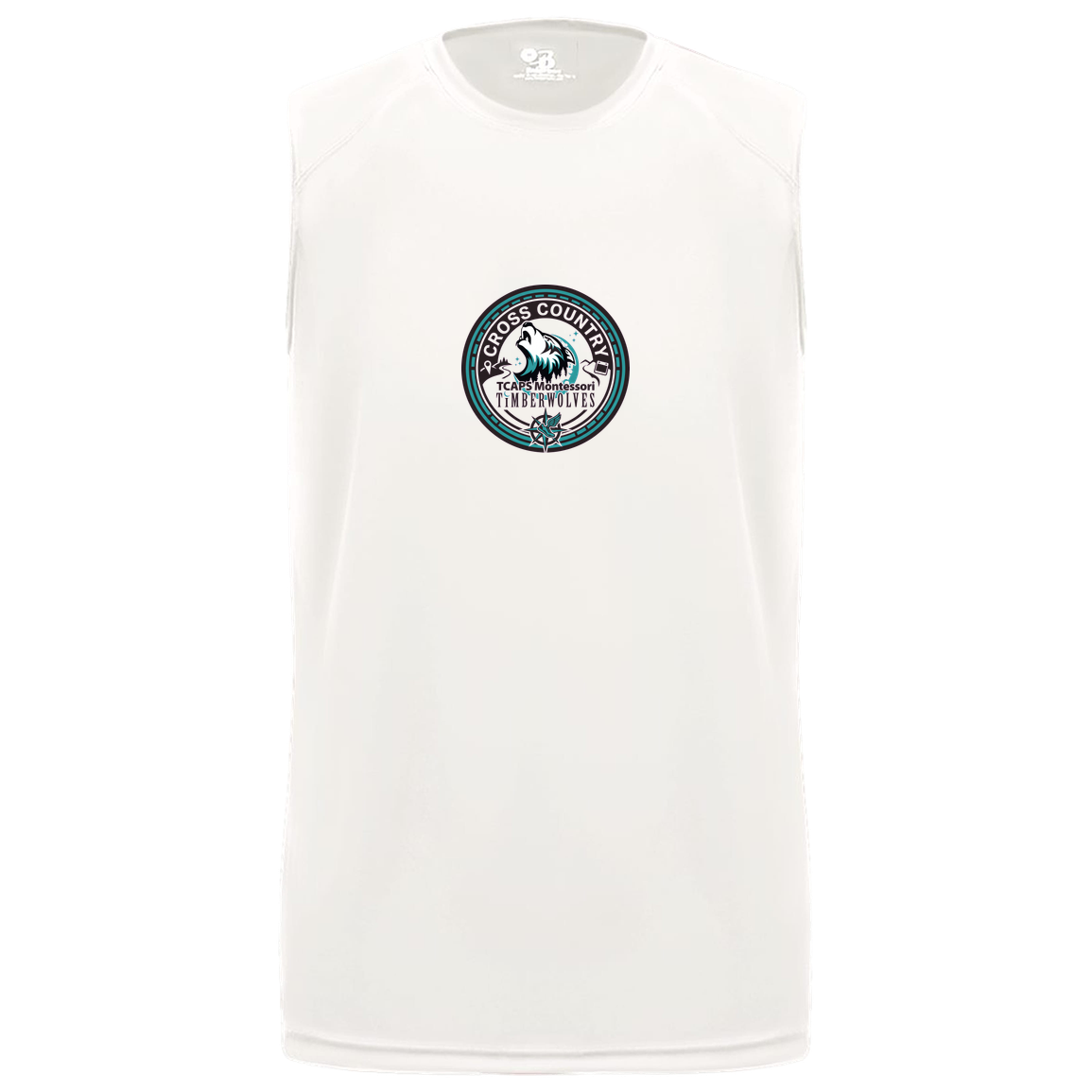 tcaps-montessori-cross-country-seal-badger-b-core-sleeveless-performance-tee — White — Front — source sha256 411eed2fd938e7cd8780486357b8b78848ebec80038d6870098eae02ea7069f1 — Color position 4