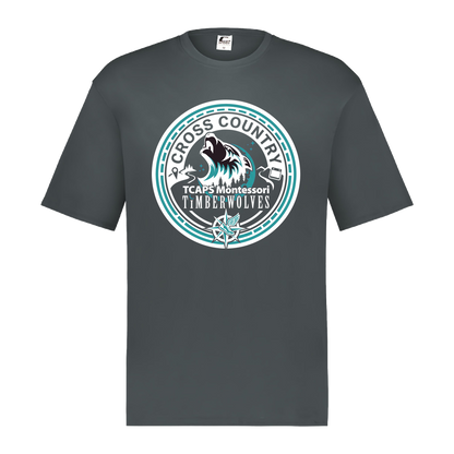 tcaps-montessori-cross-country-seal-white-c2-mens-performance-short-sleeve-tee — Graphite — Front — source sha256 4ba55b0079633a2f8b0f166149f0aff6e58552ac50f8d1832e9fa29fb56dd925 — Color position 2
