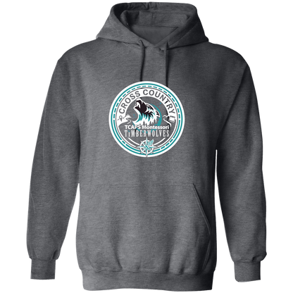 tcaps-montessori-cross-country-seal-white-gildan-pullover-hoodie — Dark Heather — Front — source sha256 512b29118160826d60805189ad46d10f91a01cb6c4b2f0709160f68941346401 — Color position 2