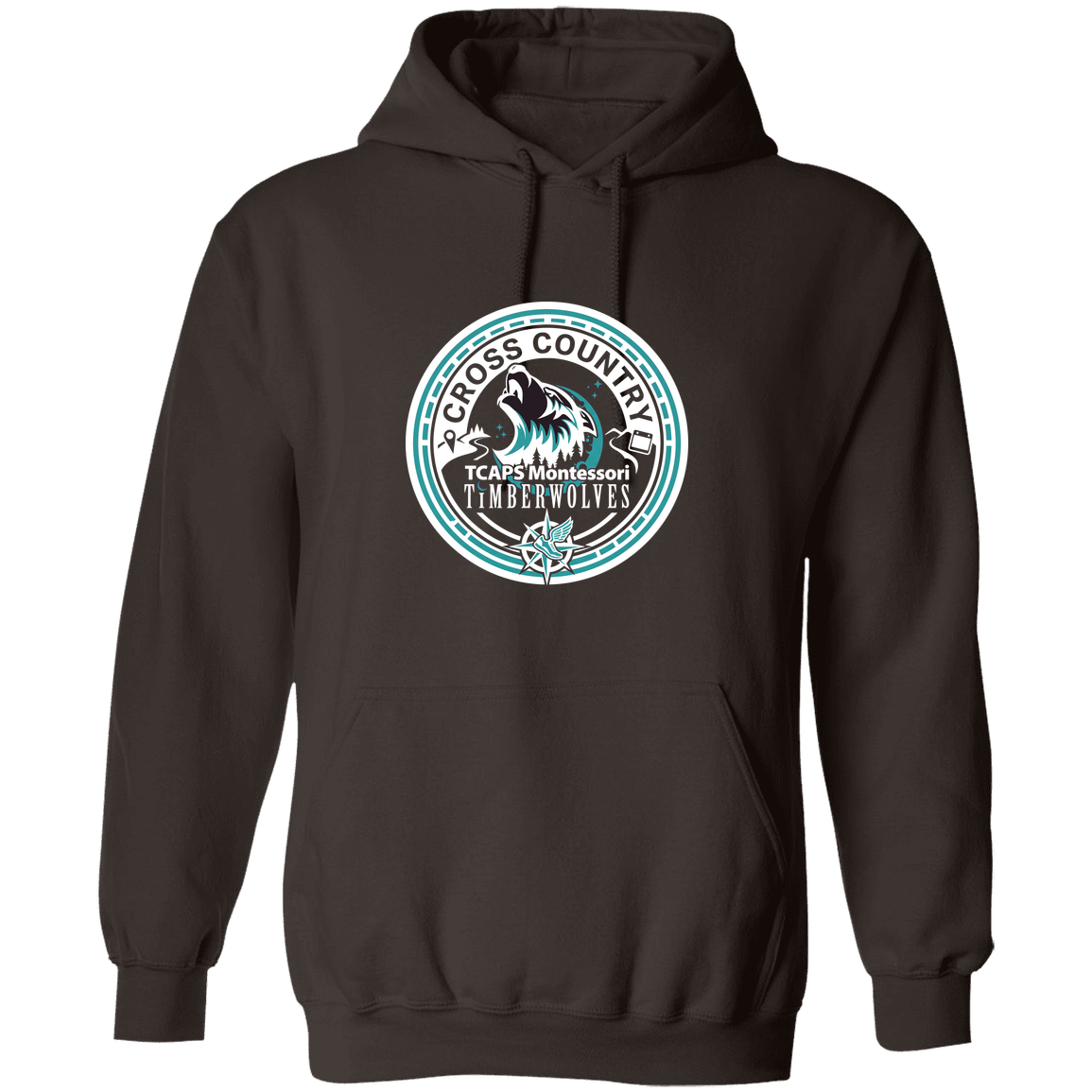 tcaps-montessori-cross-country-seal-white-gildan-pullover-hoodie — Dark Chocolate — Front — source sha256 61b73b1352b542deb4db1bd2da1246ae579d34449acd868778e4cb7b19901957 — Color position 3