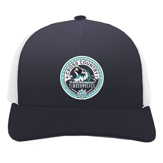 tcaps-montessori-cross-country-seal-white-pacific-headwear-5-panel-trucker-snapback-cap — Navy/White — Front — source sha256 7b2c787fd6179d1e7bca96f38a8e30031f7e1fe0b4675459e3050cae7c6dc473 — Color position 1