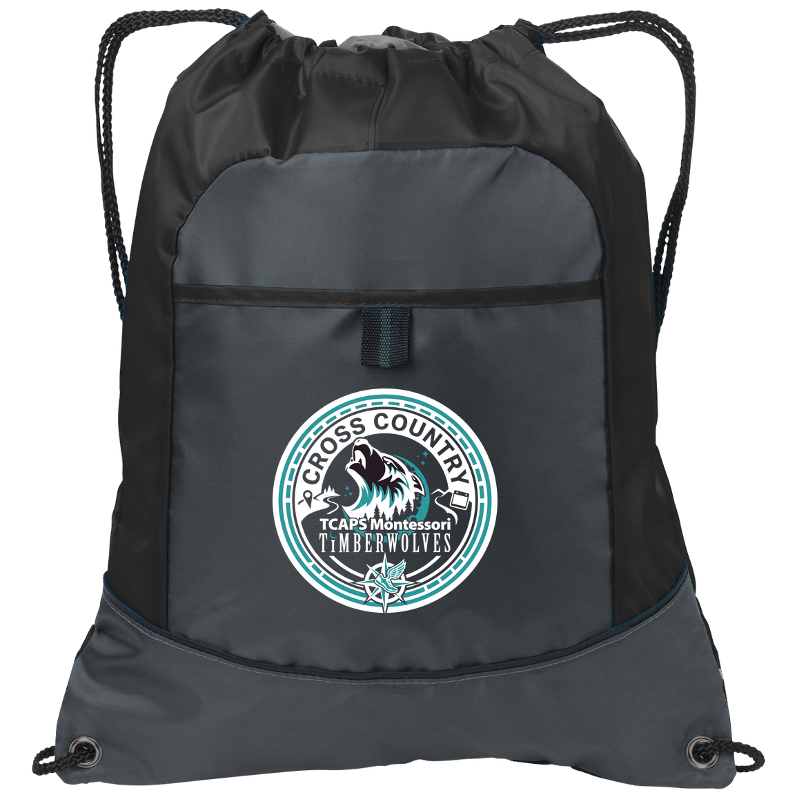 tcaps-montessori-cross-country-seal-white-port-authority-pocket-cinch-pack — Deep Smoke/Black — Front — source sha256 812ea16e205a4cbab3050a14b1011c72cbefc9160153f8919856d8c3634d1dfb — Color position 1