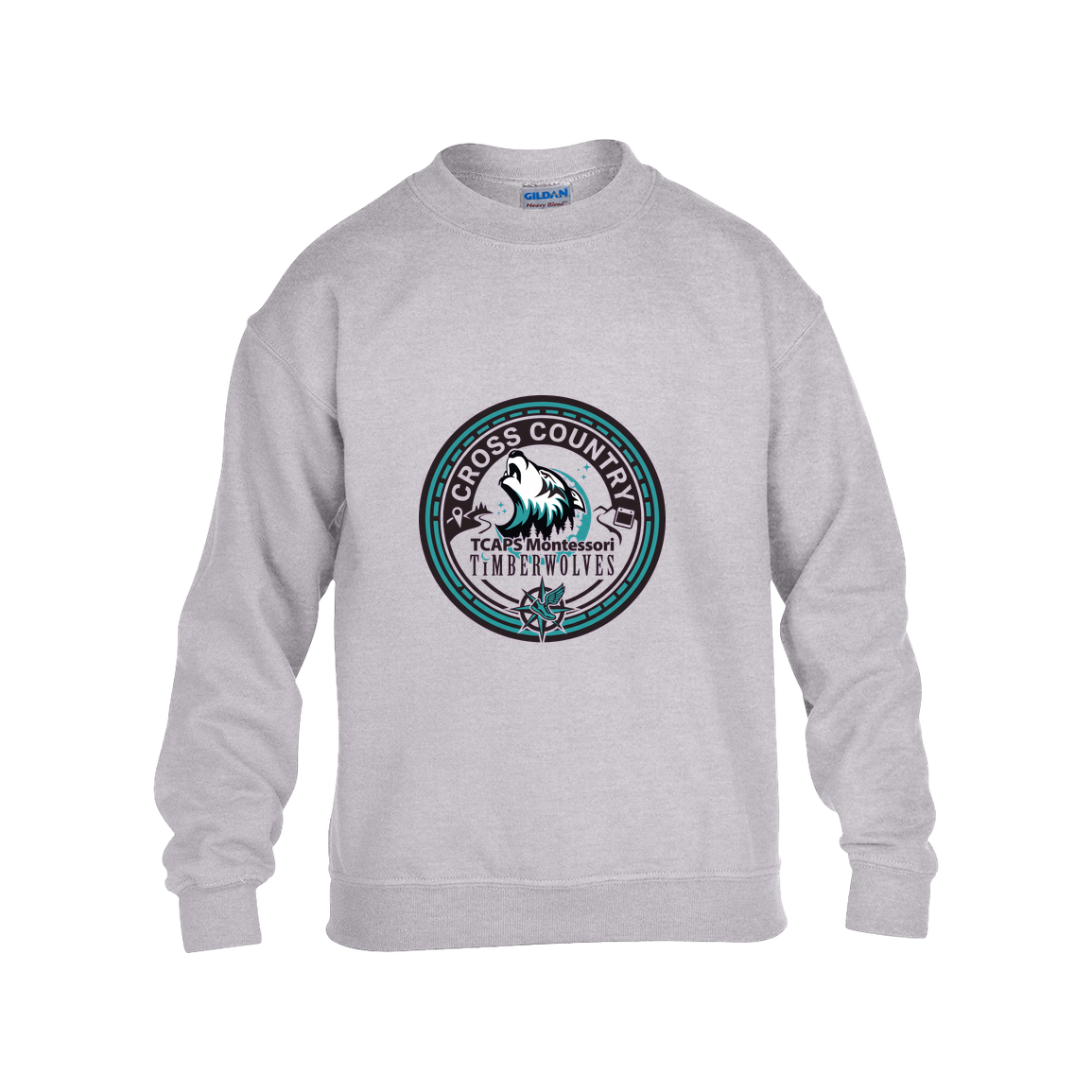 tcaps-montessori-cross-country-seal-gildan-kids-heavy-blend-fleece-crew — Grey — Front — source sha256 e895d9d9e468be906fca935264274c3eb427fb49c1cefe4f1936fc307a7710f7 — Color position 3