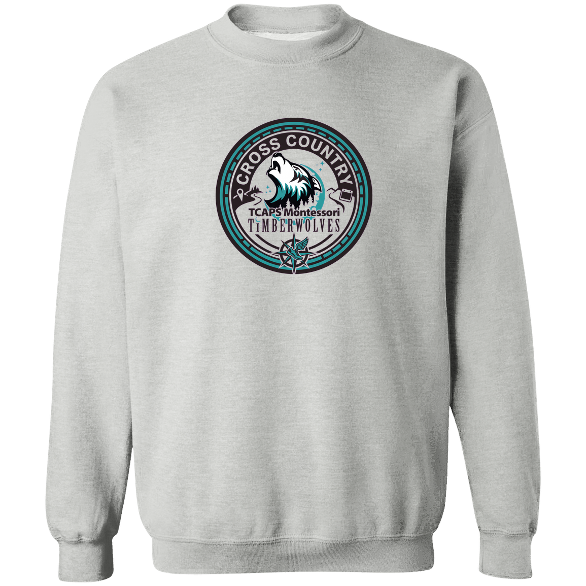 tcaps-montessori-cross-country-seal-gildan-crewneck-pullover-sweatshirt — Sport Grey — Front — source sha256 f60a8107e04e27c9e1c4b75b015ac3d83a6f6e52a73752603244a6945b710dd1 — Color position 1