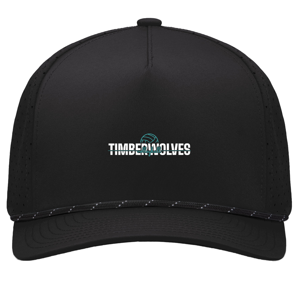 tcaps-montessori-dome-script-white-pacific-headwear-weekender-perforated-snapback-cap — Black/Black — Front — source sha256 7661ceb15247457be2b76cfd468dc78ba44373351f876a762a629c6f106ddf36 — Color position 1