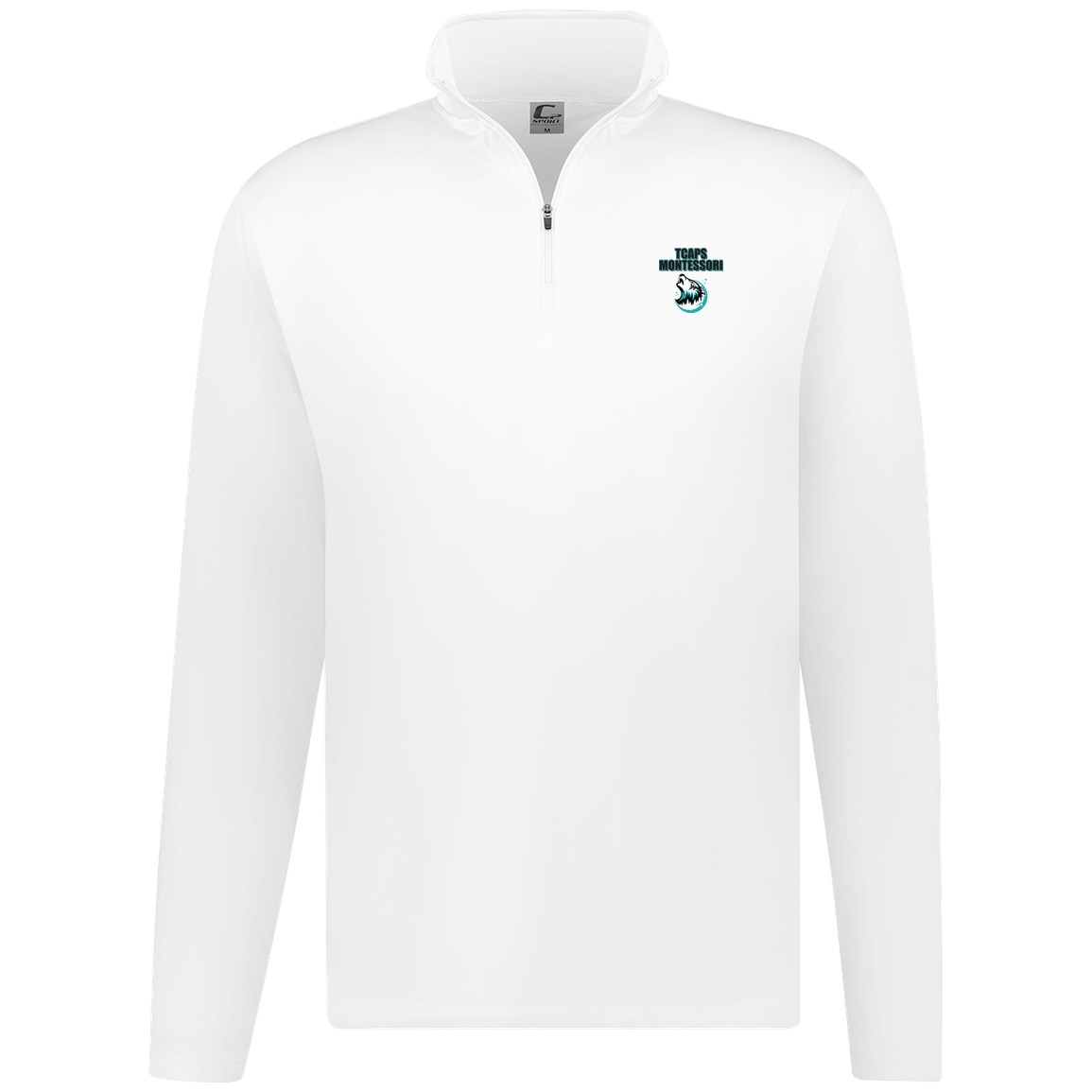 tcaps-montessori-echo-timberwolf-c2-mens-1-4-zip-pullover — White — Front — source sha256 0329ca0a7c42d4c011040267d3a4bfccc8e5f9abdf54d92cec86c108326daa6f — Color position 3