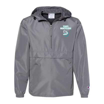 tcaps-montessori-echo-timberwolf-white-champion-unisex-packable-anorak-jacket — Graphite — Front — source sha256 16440afea2e6315afc924e528b9614c5bb9de151215aa89f1502a74ca740f671 — Color position 2