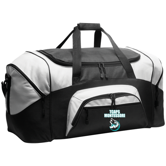 tcaps-montessori-echo-timberwolf-white-port-company-sport-duffel — Black/Gray — Front — source sha256 18ffbd0511001987cc0765958e54b9245a4de286a5801888dd0be6fda4d764e4 — Color position 1