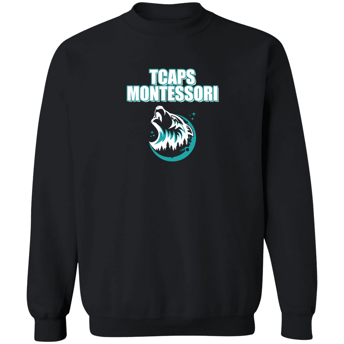 tcaps-montessori-echo-timberwolf-white-gildan-crewneck-pullover-sweatshirt — Black — Front — source sha256 282ac75e4e179e919ee4cdc90d1b67486e03d9757b0bb926f536c0c18e3a8c44 — Color position 1