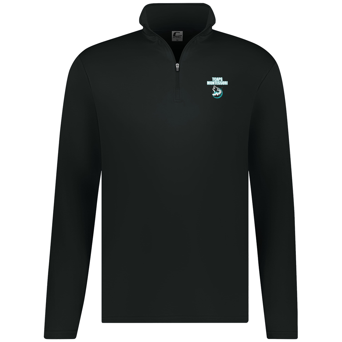tcaps-montessori-echo-timberwolf-white-c2-mens-1-4-zip-pullover — Black — Front — source sha256 5b589374ad7b1082b265ce1929389f6329ce823beffe023d142a20db84ea81d2 — Color position 1