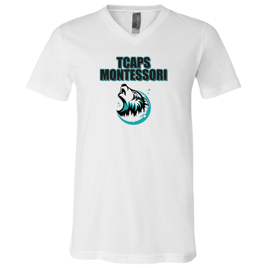 tcaps-montessori-echo-timberwolf-bella-canvas-unisex-jersey-ss-v-neck-t-shirt — White — Front — source sha256 5d6326dcc0e06c7a715ace6bffb5e24188a3bb36682b28f931eec5236b140ea8 — Color position 1