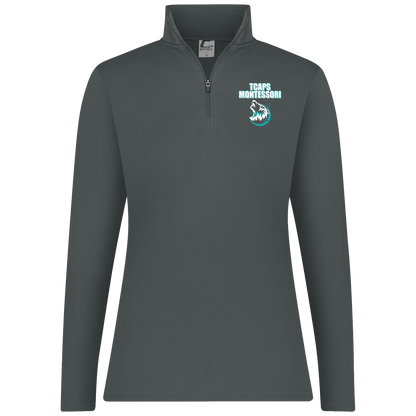 tcaps-montessori-echo-timberwolf-white-c2-womens-1-4-zip-pullover — Graphite — Front — source sha256 69f77302e299c9e31bfb5ed48f39d465b7f7d7493e3924cac245c04dc9cdd972 — Color position 2