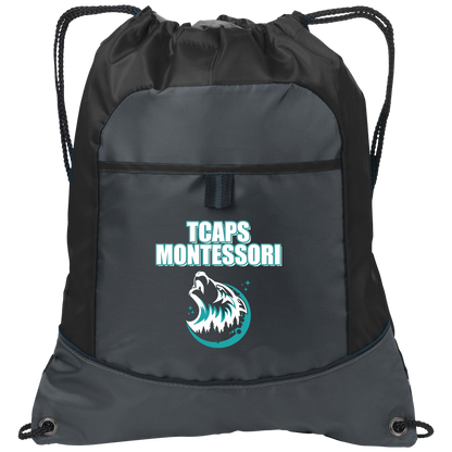 tcaps-montessori-echo-timberwolf-white-port-authority-pocket-cinch-pack — Deep Smoke/Black — Front — source sha256 6dcb00356574594dba9f1bb564aa93308755e8bd7df50812e8f93ff2f144dd91 — Color position 1