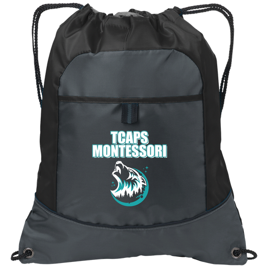 tcaps-montessori-echo-timberwolf-white-port-authority-pocket-cinch-pack — Deep Smoke/Black — Front — source sha256 6dcb00356574594dba9f1bb564aa93308755e8bd7df50812e8f93ff2f144dd91 — Color position 1
