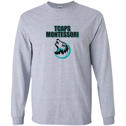 tcaps-montessori-echo-timberwolf-gildan-youth-ls-t-shirt — Sport Grey — Front — source sha256 6f86f6b818ab87a1affbc6b0d0338a2ae908424ac8df3d41e383febd0ee6496e — Color position 1