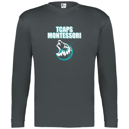 tcaps-montessori-echo-timberwolf-white-c2-mens-performance-long-sleeve-tee — Graphite — Front — source sha256 92b73441668834053973e992fd5f0278e8c97f60933f28293c7e06de30dc076b — Color position 2