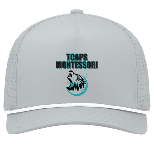 tcaps-montessori-echo-timberwolf-pacific-headwear-weekender-perforated-snapback-cap — Silver/White — Front — source sha256 9a7b36678b7c5a4812091aaa37198b8a105e26f3c3f5677d92e7a3412c018f0a — Color position 5