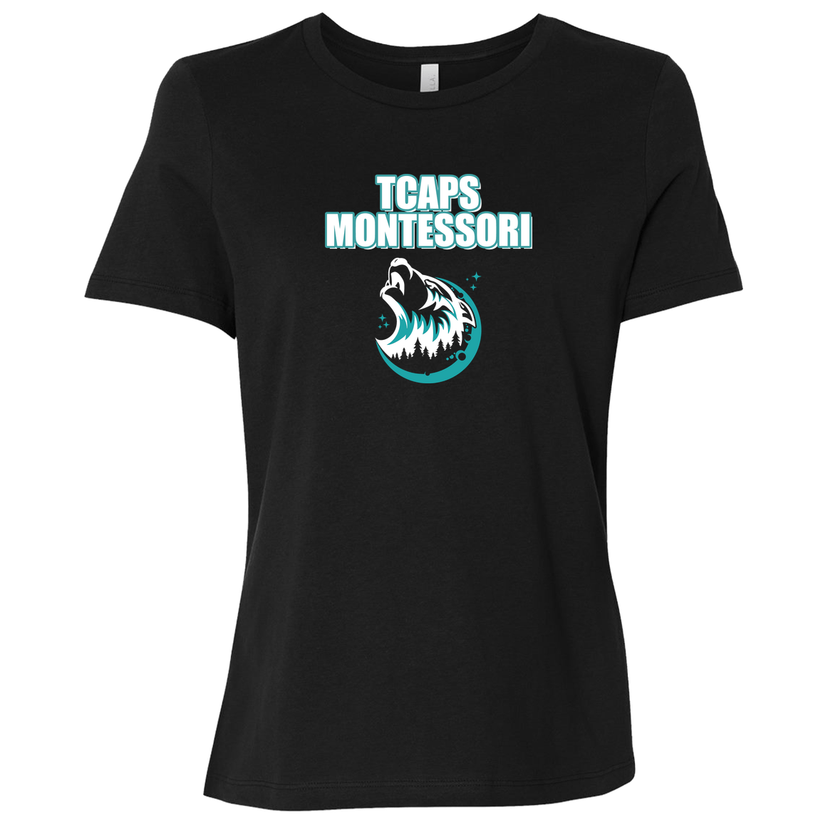 tcaps-montessori-echo-timberwolf-white-bella-canvas-ladies-relaxed-jersey-short-sleeve-t-shirt — Black — Front — source sha256 bd8285b7bc7e51d8563b69bbe4c1d4dad530a52c6b2cebb3752d3987be484450 — Color position 1