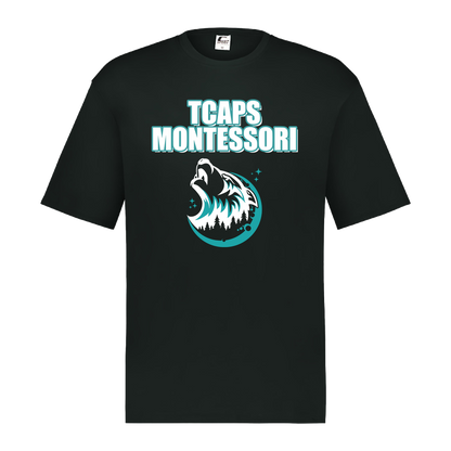 tcaps-montessori-echo-timberwolf-white-c2-mens-performance-short-sleeve-tee — Black — Front — source sha256 def086b8101855b3fed1c5358930d56112e81bdd0b58fa9daa939e35d7d66940 — Color position 1