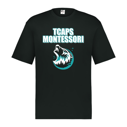tcaps-montessori-echo-timberwolf-white-c2-mens-performance-short-sleeve-tee — Black — Front — source sha256 def086b8101855b3fed1c5358930d56112e81bdd0b58fa9daa939e35d7d66940 — Color position 1