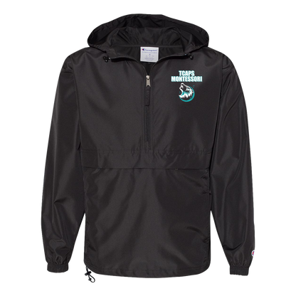 tcaps-montessori-echo-timberwolf-white-champion-unisex-packable-anorak-jacket — Black — Front — source sha256 f8029d4f1688468b55454e97aae6bd15c396432e8c4408269aba2d63e3fbf16b — Color position 1