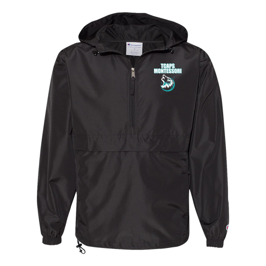 tcaps-montessori-echo-timberwolf-white-champion-unisex-packable-anorak-jacket — Black — Front — source sha256 f8029d4f1688468b55454e97aae6bd15c396432e8c4408269aba2d63e3fbf16b — Color position 1