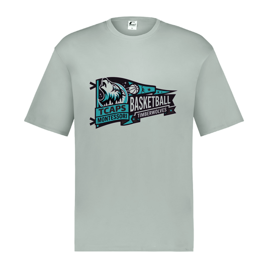 tcaps-montessori-heritage-pennant-c2-mens-performance-short-sleeve-tee — Silver — Front — source sha256 545b6e2a1c036dd01c152229a5722fb153df237ff9f9cf71d320e6cdec8a3e37 — Color position 3