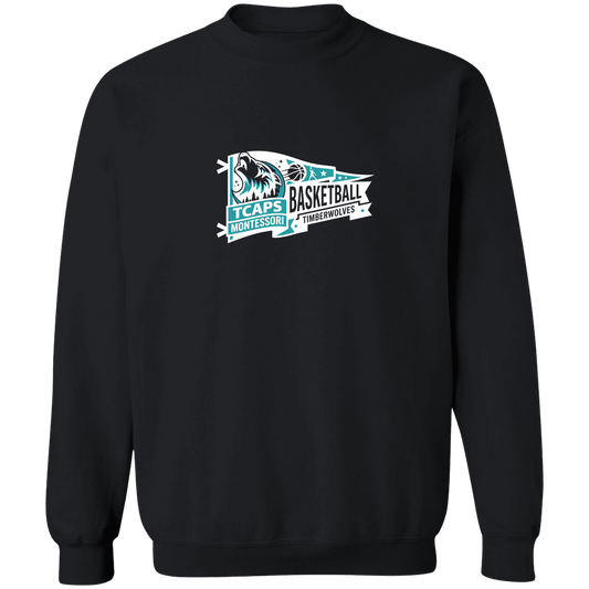 tcaps-montessori-heritage-pennant-white-gildan-crewneck-pullover-sweatshirt — Black — Front — source sha256 735853789f1f52d68759e1f3be3eecedad4faa964a9fba52cf52e866c41e42ce — Color position 1