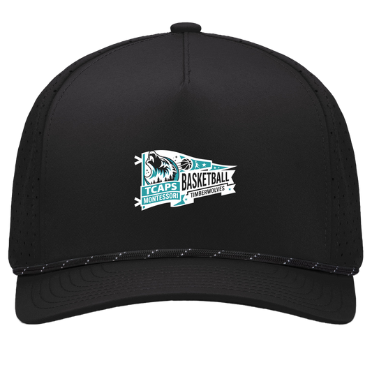 tcaps-montessori-heritage-pennant-white-pacific-headwear-weekender-perforated-snapback-cap — Black/Black — Front — source sha256 786d179db295fd8eb95b33295a3c41e82cab56c935910d8a353064ef70f58286 — Color position 1