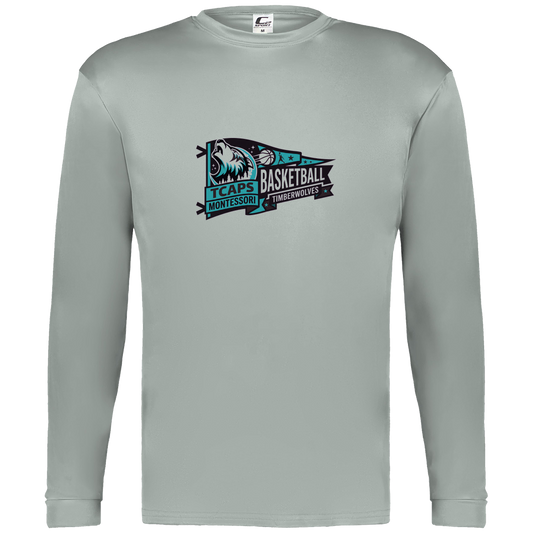 tcaps-montessori-heritage-pennant-c2-mens-performance-long-sleeve-tee — Silver — Front — source sha256 8d6907521c97a24ccef1d629fe7f70c39793fa0b0a0a959a9ca6e05a15f818b3 — Color position 3