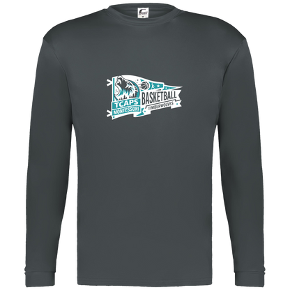 tcaps-montessori-heritage-pennant-white-c2-mens-performance-long-sleeve-tee — Graphite — Front — source sha256 ac57ad2a1a618f74b42d909b4ec4c95317c055fae7a12bb5cea54a182cf9ea14 — Color position 2