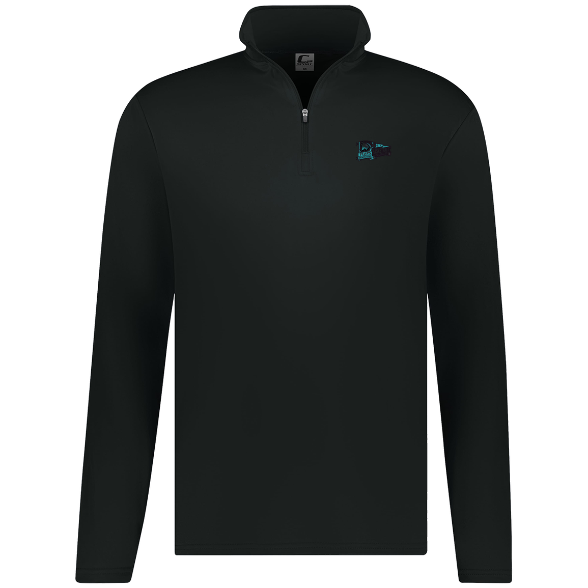 tcaps-montessori-heritage-pennant-c2-mens-1-4-zip-pullover — Black — Front — source sha256 b1dbb350d512a13be0ef5c68b753f17224db053ca1017b7c1bc8bb7ea41bd546 — Color position 2