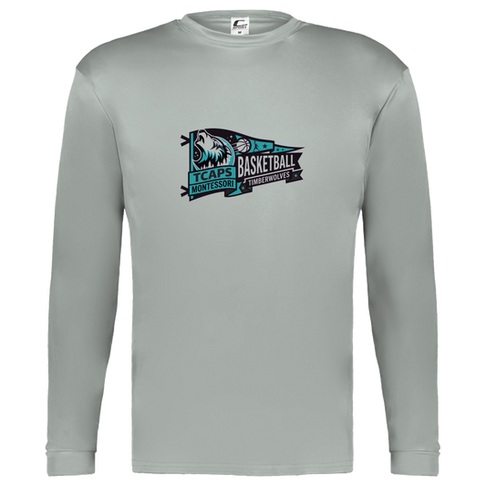 tcaps-montessori-heritage-pennant-c2-kids-performance-long-sleeve-tee — Silver — Front — source sha256 d6ae5e1928c83e9858045d5e2fbb790ba86080904e2d375471aa3ef26d3e2833 — Color position 3