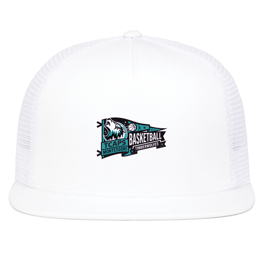 tcaps-montessori-heritage-pennant-pacific-headwear-d-series-5-panel-trucker-snapback-cap — White — Front — source sha256 f37fc4a9fc78613f4a2a9a48374a7738dd77be99f27830c558a4d63abd2c546b — Color position 5