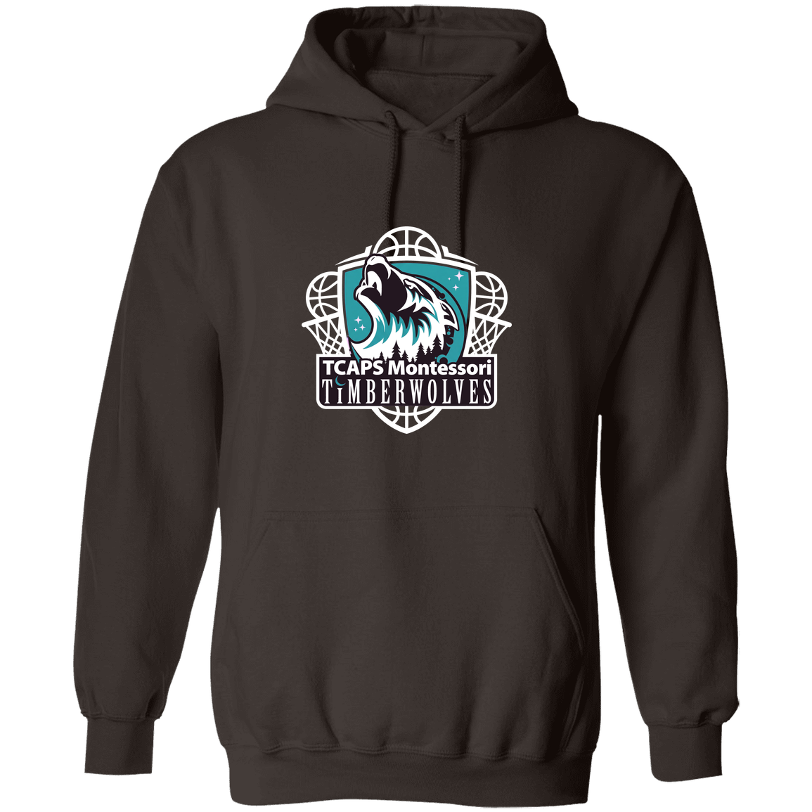 tcaps-montessori-howling-timberwolf-white-gildan-pullover-hoodie — Dark Chocolate — Front — source sha256 13697bc3e830bcae19027f92a4efb9d54e869bd75ea77c77ddc25753ba01c9f3 — Color position 3
