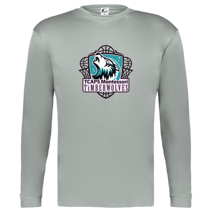 tcaps-montessori-howling-timberwolf-c2-kids-performance-long-sleeve-tee — Silver — Front — source sha256 21d6dbab9cab00a41cccd574f0e8e71e9d715bb5603965a9d65a164cb2cd3b28 — Color position 3