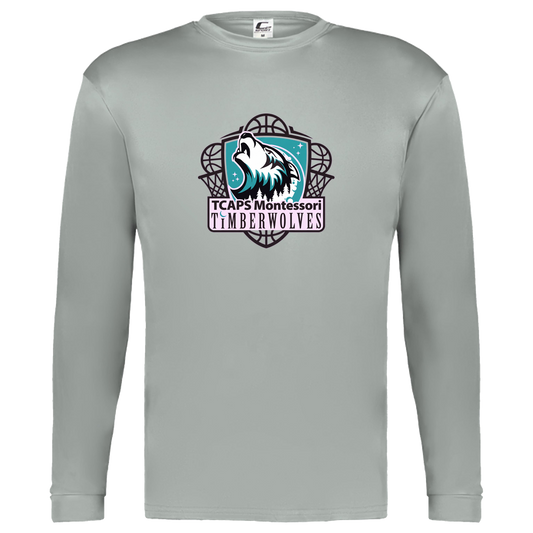 tcaps-montessori-howling-timberwolf-c2-kids-performance-long-sleeve-tee — Silver — Front — source sha256 21d6dbab9cab00a41cccd574f0e8e71e9d715bb5603965a9d65a164cb2cd3b28 — Color position 3