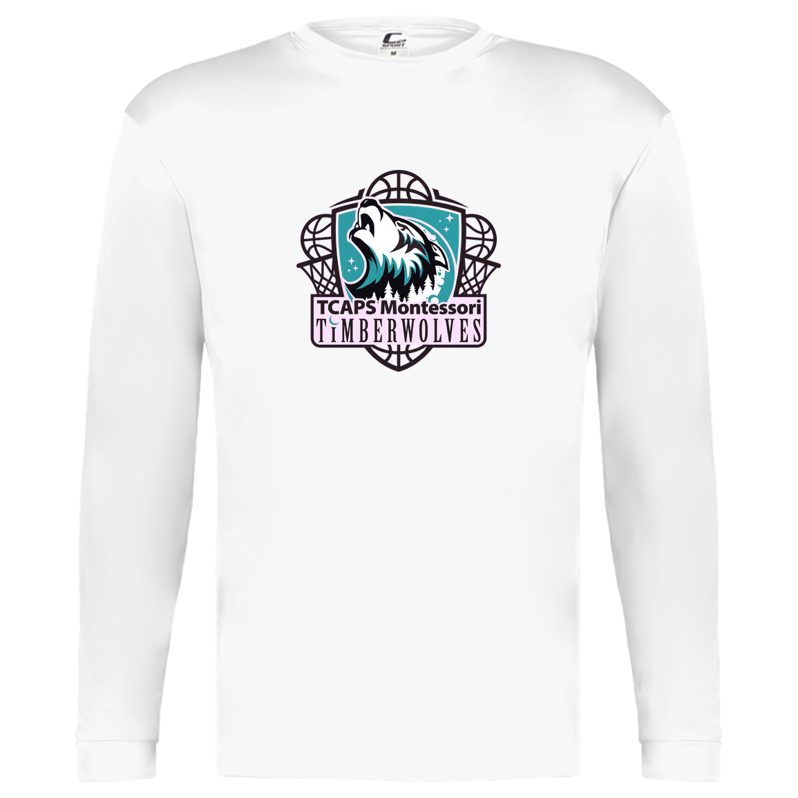 tcaps-montessori-howling-timberwolf-c2-kids-performance-long-sleeve-tee — White — Front — source sha256 2e007128d607a694750f543913d1c3f4d8afada043d996bef7d6085249751b28 — Color position 4