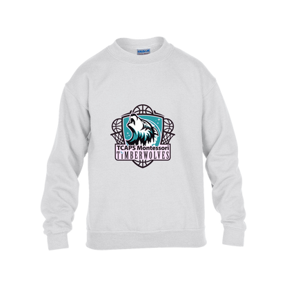 tcaps-montessori-howling-timberwolf-gildan-kids-heavy-blend-fleece-crew — White — Front — source sha256 366071c2e4f688b95c58a63f71cb9d435fe2f83f2d1b055cc66275360423c590 — Color position 4