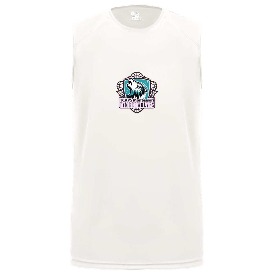 tcaps-montessori-howling-timberwolf-badger-b-core-sleeveless-performance-tee — White — Front — source sha256 4056ce93063ad65258b478fba1652b7cab8b72a961af767cf2dc87e1ea8435bd — Color position 4