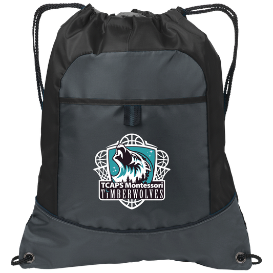 tcaps-montessori-howling-timberwolf-white-port-authority-pocket-cinch-pack — Deep Smoke/Black — Front — source sha256 5de14b8b2fea617beef39cbccb54b80784b3690171f268e97343ed0565ffeaa0 — Color position 1