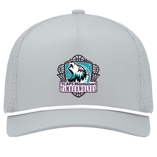 tcaps-montessori-howling-timberwolf-pacific-headwear-weekender-perforated-snapback-cap — Silver/White — Front — source sha256 74cdce012e22827b12b9231e0ca83f514be6737cf49c3cccdb7329f5f44b12ff — Color position 5
