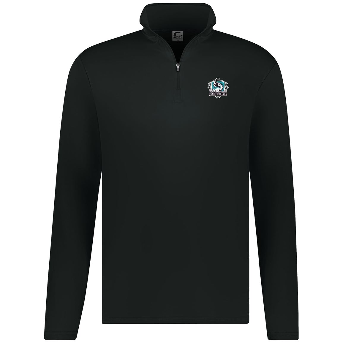 tcaps-montessori-howling-timberwolf-white-c2-mens-1-4-zip-pullover — Black — Front — source sha256 8cb943cb36754ea1412a1050b413b61df0a082074493fc6b42be32d52d13fd79 — Color position 1